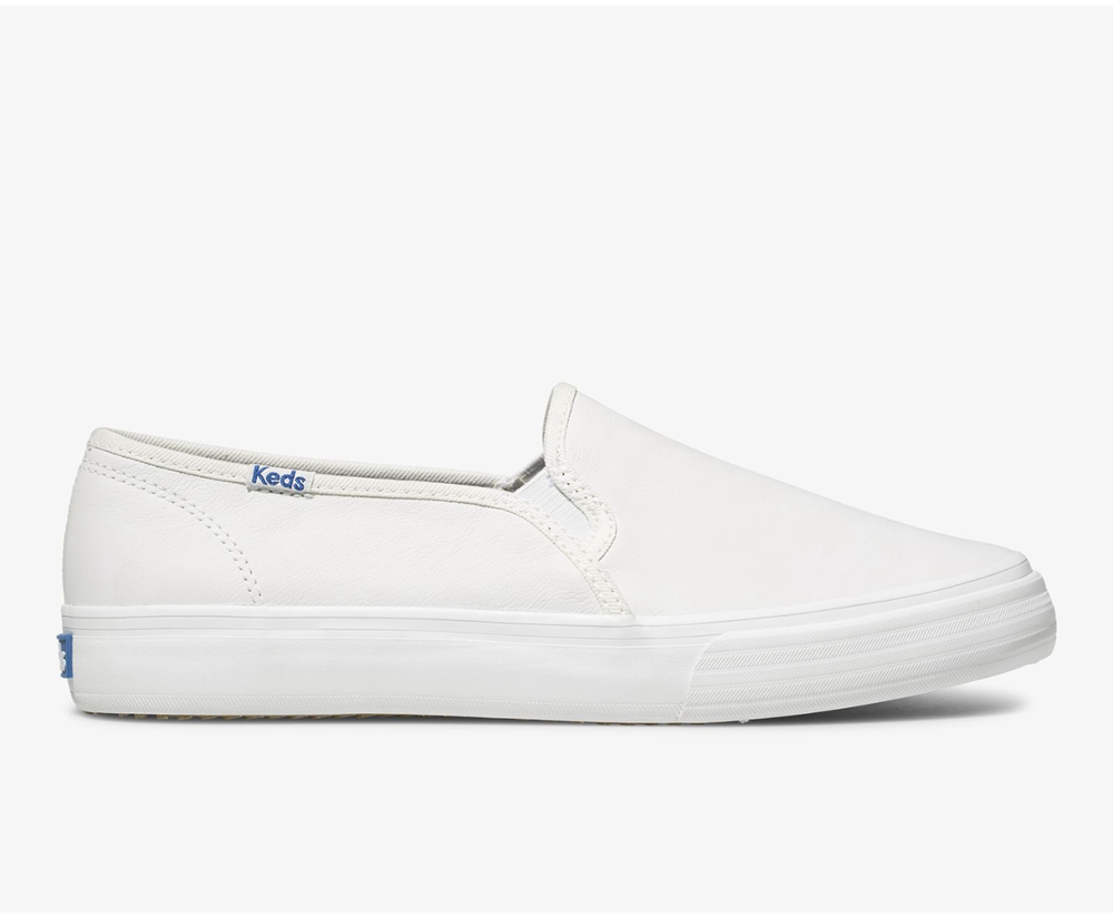 Keds Slip Ons Damen Weiß - Double Decker Leder - BCN-621587